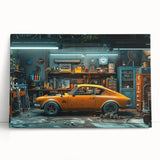 Black and white photo of a vintage taxi on a stretched canvas, suitable as large kitchen wall art or bedroom decor.