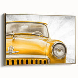 Vintage car depicted in black and gold on a framed canvas, suitable for bedroom wall art with a retro vibe.