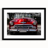 Extra large colorful abstract art print featuring textured vintage cars on a black framed canvas.