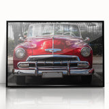 Framed acrylic print of a vintage car in grayscale, ideal for mid-century modernist decor.