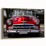 Vintage car depicted in gold tones on a black background, framed canvas, suitable for bedroom wall art.