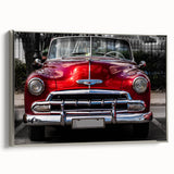 Side view of a vintage car in black and colorful tones, framed canvas, suitable for a home office.