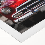 Art deco poster featuring a vintage car in muted sepia tones, printed on rolled canvas, suited for dining room decor.