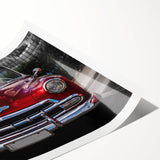 Extra large wall art featuring a vintage car in muted sepia tones, printed on rolled canvas.