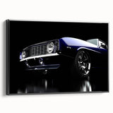 Black and white vintage car image on framed canvas, ideal for bedroom wall art with a minimalist style.