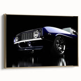 Vintage car depicted in black and gold on a framed canvas, ideal for bedroom wall art with a classic touch.