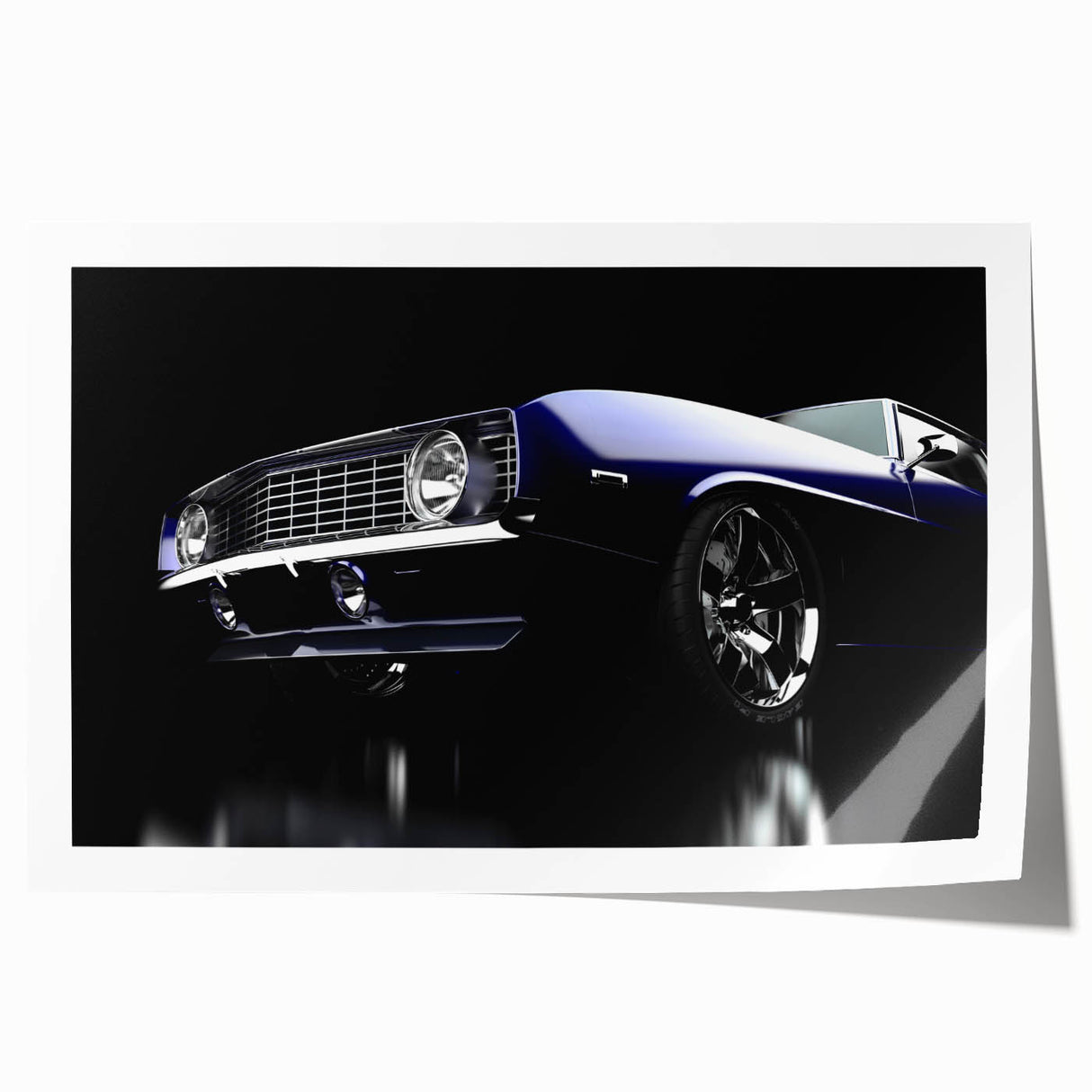 Vintage car print in sepia tones on rolled canvas, suitable as art wall for dining room.