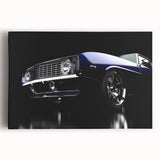 Black and white image of vintage cars on a stretched canvas, ideal for kitchen wall art.