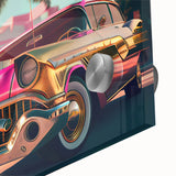 Acrylic print of a vintage car in muted gray, ideal for dining room art with a mid-century modernist style.