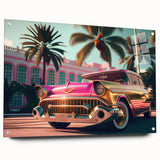 Side view of a vintage car in sepia tones on acrylic glass, suitable for bedroom or dining room decor.