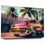 Side view of a vintage car in grayscale on acrylic glass, ideal for bedroom or dining room art.