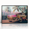 Large abstract wall art featuring a collection of vintage cars in monochrome, framed in black acrylic.