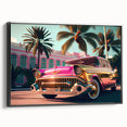 Black and white framed canvas featuring a side view of a vintage car, ideal for bedroom wall art.