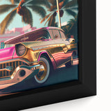 Extra large black wall art on canvas, featuring a colorful, textured vintage car design, ideal for living room decor.