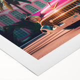 Art deco poster featuring a vintage car in muted gray tones on rolled canvas, suitable for dining room wall art.