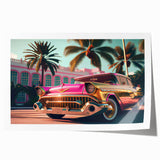 Vintage car print in sepia tones on rolled canvas, suitable for art wall dining room.