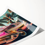 Extra large rolled print featuring a collection of vintage cars in muted colors, ideal for large living room wall art.