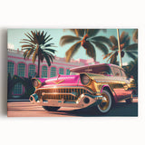 Black and white vintage car print on stretched canvas, suitable as large kitchen wall art.