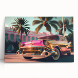 Black and white photo of vintage cars on stretched canvas, ideal for kitchen wall art or bedroom decor.