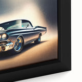 Extra large framed canvas featuring a close-up of a black vintage car with colorful, textured details.
