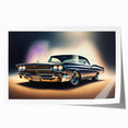 Vintage car print in muted sepia tones on rolled canvas, ideal for art wall dining room or classy bathroom decor.