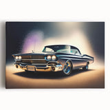 Black and white vintage car print on stretched canvas, ideal for kitchen wall art.
