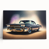 Black and white vintage car print on stretched canvas, ideal for kitchen wall art or bedroom decor.