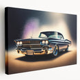 Vintage car in muted earth tones on a stretched canvas, suitable for kitchen wall art.