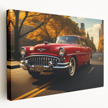 Vintage car depicted in rich sepia tones on a large stretched canvas, suitable for kitchen wall art.