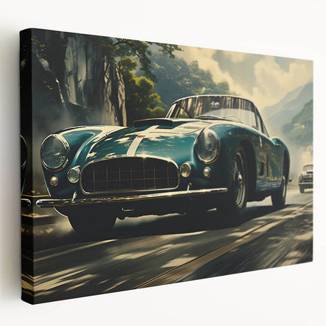 Vintage car in muted sepia tones on stretched canvas, suitable for kitchen wall art.