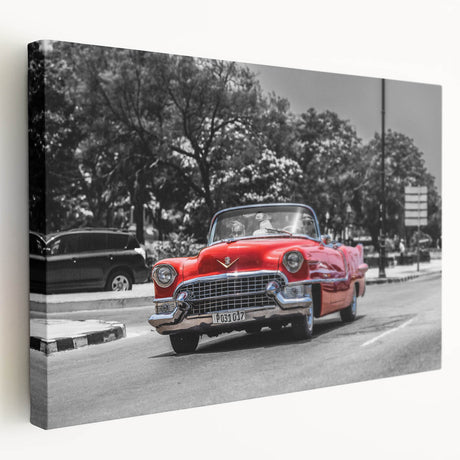 Side view of a classic car in muted sepia tones on a stretched canvas, suitable for kitchen wall art.