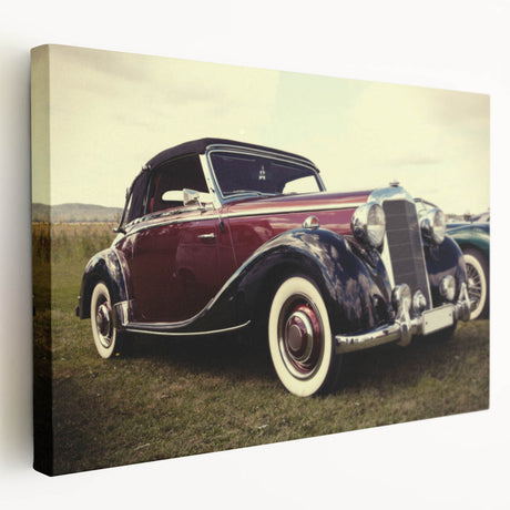Side view of a vintage car in muted sepia tones on a stretched canvas, suitable for kitchen wall art.