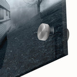 Large abstract wall art of a caravan in muted earth tones on acrylic glass, ideal for bedroom or dining room decor.