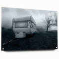 Acrylic print of a caravan in muted earth tones, ideal for dining room or bedroom decor.