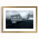 Textured art featuring abstract caravan in earth tones on a gold framed canvas, suitable for bedroom decor.