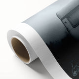 Art deco style caravan illustration in muted earth tones on rolled canvas, ideal for nursery wall art.