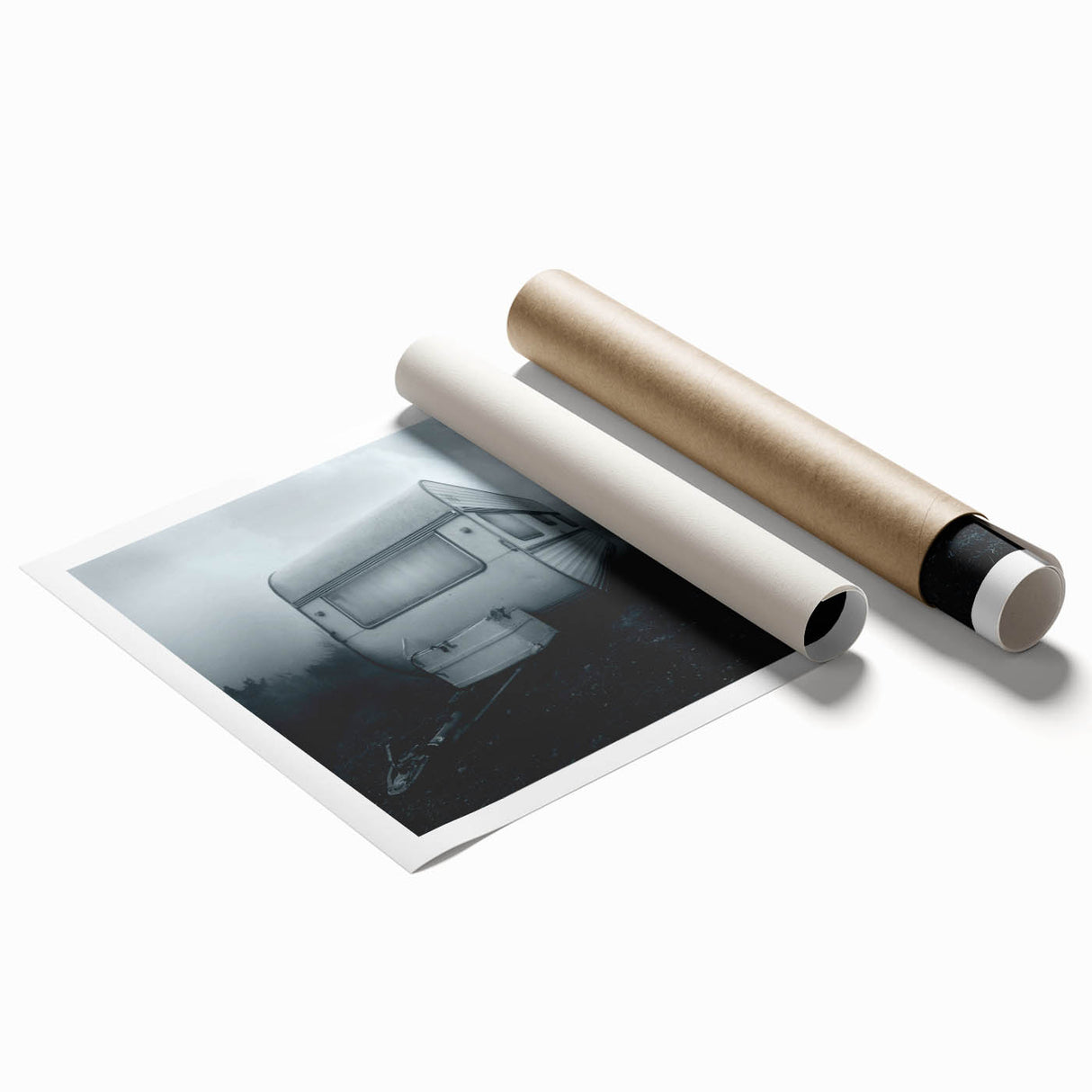 Extra large rolled print featuring a floral caravan design in soft pastel shades, ideal for classy bathroom wall art.