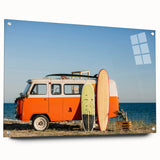 Side view of a caravan depicted in muted earth tones on acrylic glass, suitable for bedroom or dining room decor.