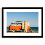Abstract art print featuring a colorful, textured caravan design on extra large framed canvas, ideal for living room decor.