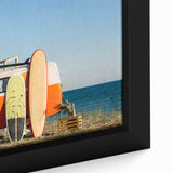 Extra large black wall art of a colorful, textured caravan on a framed canvas, ideal for living room decor.
