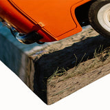 Black and white landscape art painting of a caravan on stretched canvas, suitable for bedroom wall decor.