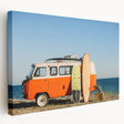 Canvas print of a vintage caravan in muted earth tones, suitable for kitchen wall art.