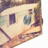 Large abstract wall art featuring a caravan in mid-century modernist style on acrylic glass, ideal for dining room art.