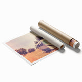 Extra large rolled print of a caravan scene in muted earth tones, suitable for classy bathroom wall art.