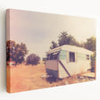 Side view of a vintage caravan in muted pastel colors on stretched canvas, suitable for kitchen wall art.