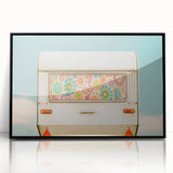 Large abstract wall art print featuring a mid-century modernist design in black and white tones, framed in black acrylic.