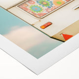 Art deco poster featuring a streamlined caravan in monochrome shades on rolled canvas, suitable for dining room decor.