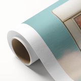 Art deco style caravan illustration in pastel shades on a rolled canvas, ideal for nursery wall art.