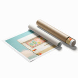 Rolled print of a caravan in muted earth tones, ideal for classy bathroom wall art.