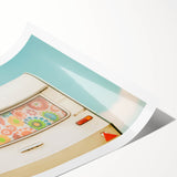 Extra large wall art featuring line art flowers in soft pastel shades on a rolled canvas.